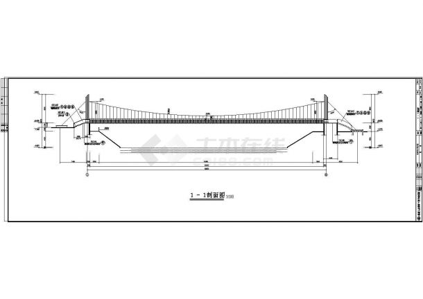 深圳坪地镇铁桥66m人行悬索桥铁桥CAD钢结构设计图纸完整-图二