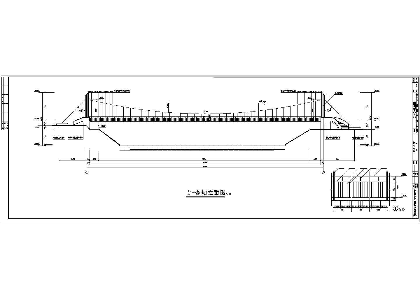深圳坪地镇铁桥66m人行悬索桥铁桥CAD钢结构设计图纸完整
