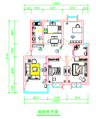 大两居室内装修cad平面设计施工图_图1