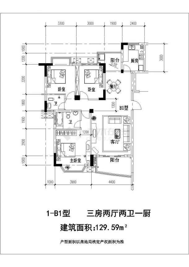 某地较实用的户型建筑设计CAD图纸-图一