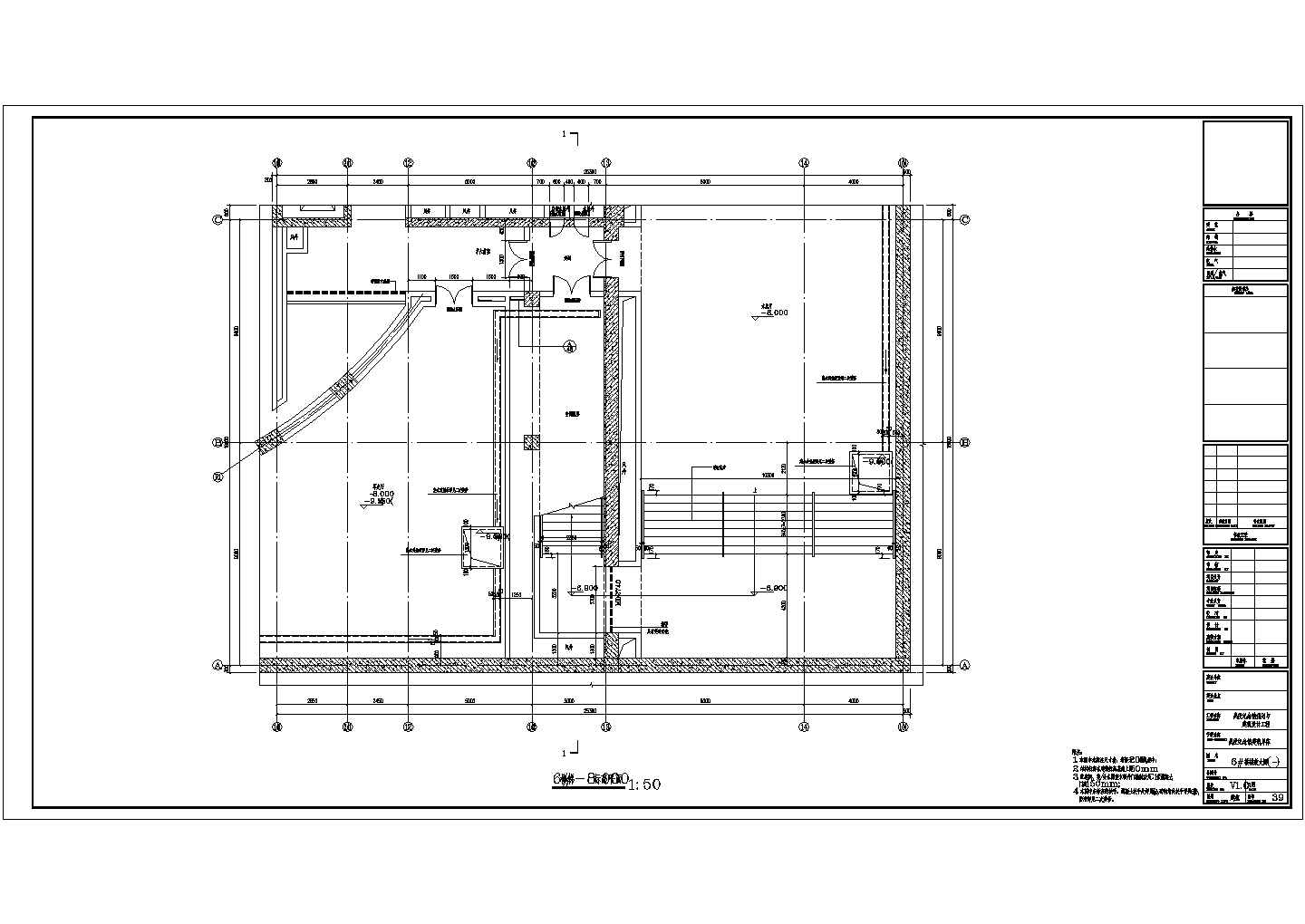 某长126米 宽60米 地下1地上3层17033.19平米战役纪念馆单体CAD施工图六层楼梯放大图