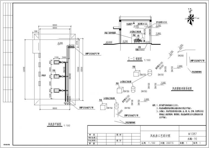 [山东]某污水处理厂整套风机房CAD给排水构造平面图纸_图1