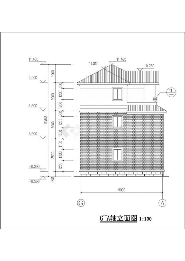 常州某村镇某3层混合结构乡村别墅建筑设计CAD图纸-图二