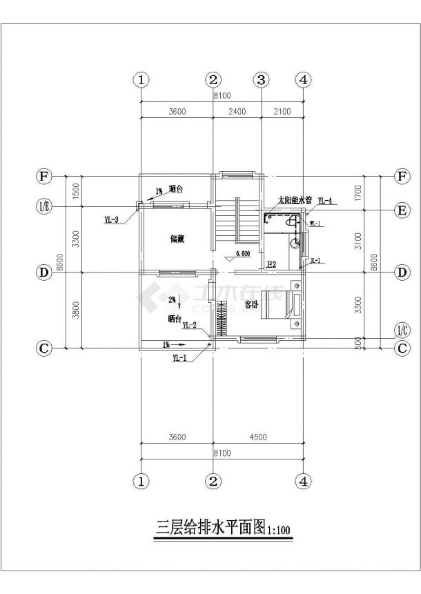 占地89平米3层砖混结构乡村别墅给排水+电气系统设计CAD图纸-图一