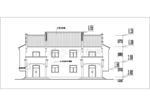 某2层框混结构两户并联式别墅楼平立剖面设计CAD图纸-图一