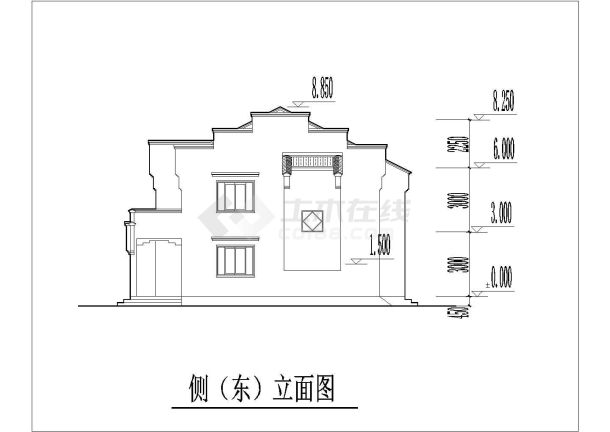 某2层框混结构两户并联式别墅楼平立剖面设计CAD图纸-图二