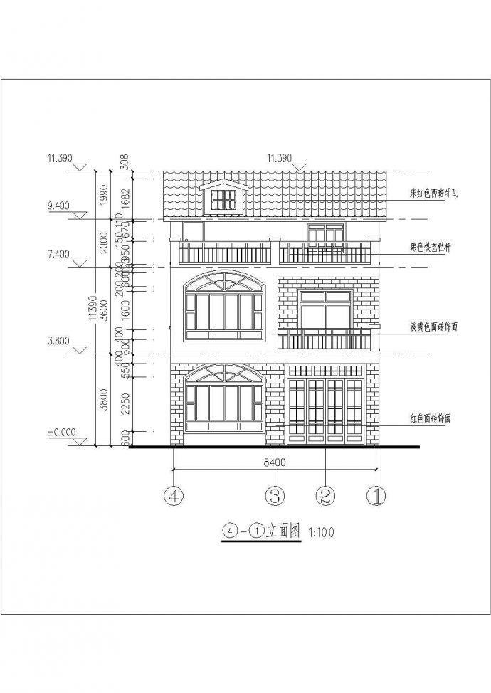 苏州某村镇370平米3层砖混结构农村自建房平立剖面设计CAD图纸_图1