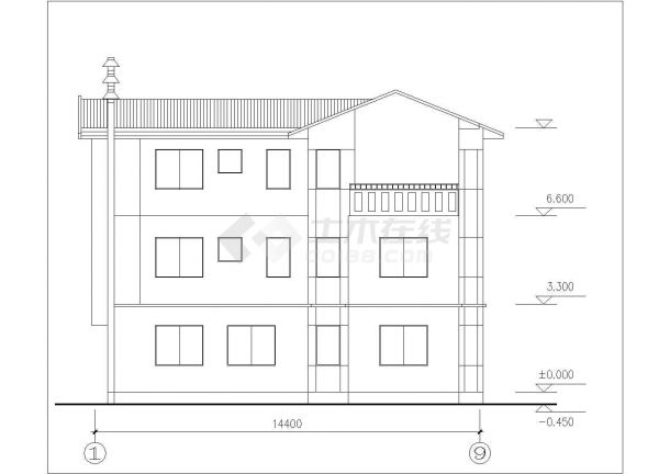 某现代化村镇三层框混结构自建乡村别墅设计CAD图纸-图一