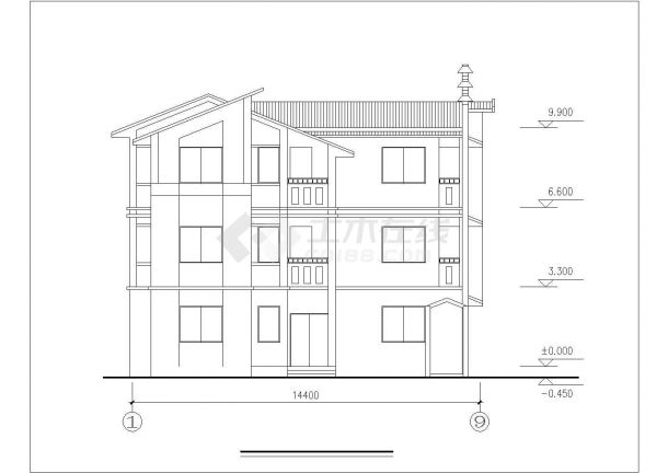 某现代化村镇三层框混结构自建乡村别墅设计CAD图纸-图二