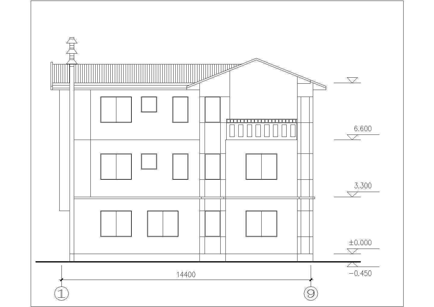 某现代化村镇三层框混结构自建乡村别墅设计CAD图纸