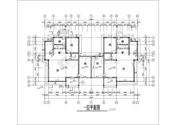 某大型3层框架结构两户并联式高档别墅平立剖面设计CAD图纸-图二