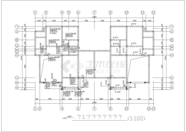 杭州市某别墅区三层框架结构双拼别墅其他结构设计CAD图纸-图一