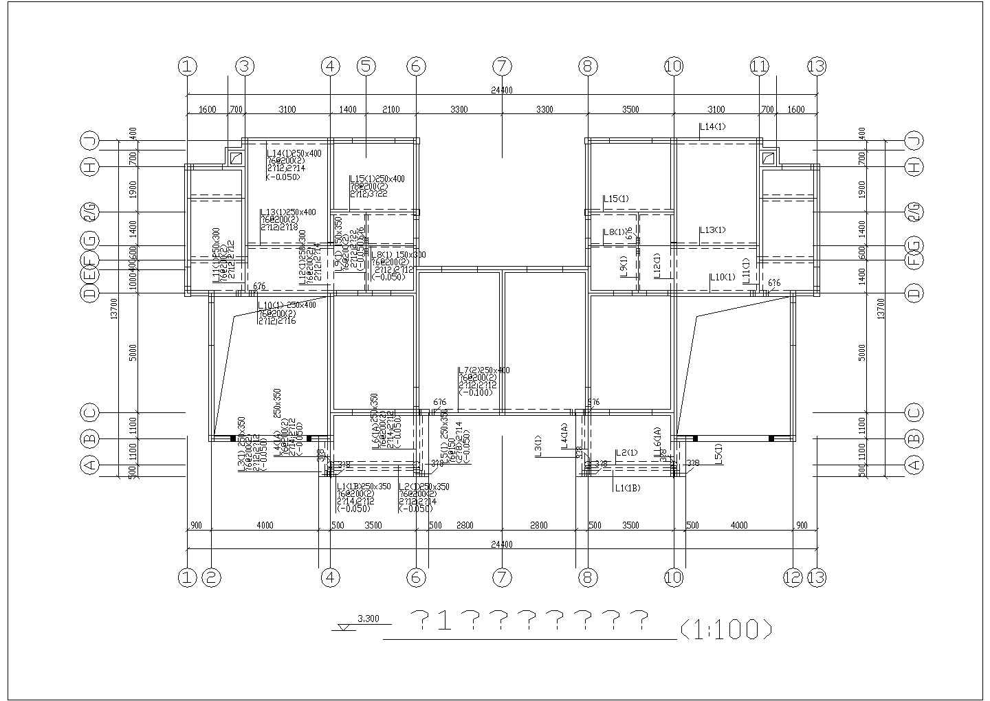 杭州市某别墅区三层框架结构双拼别墅其他结构设计CAD图纸