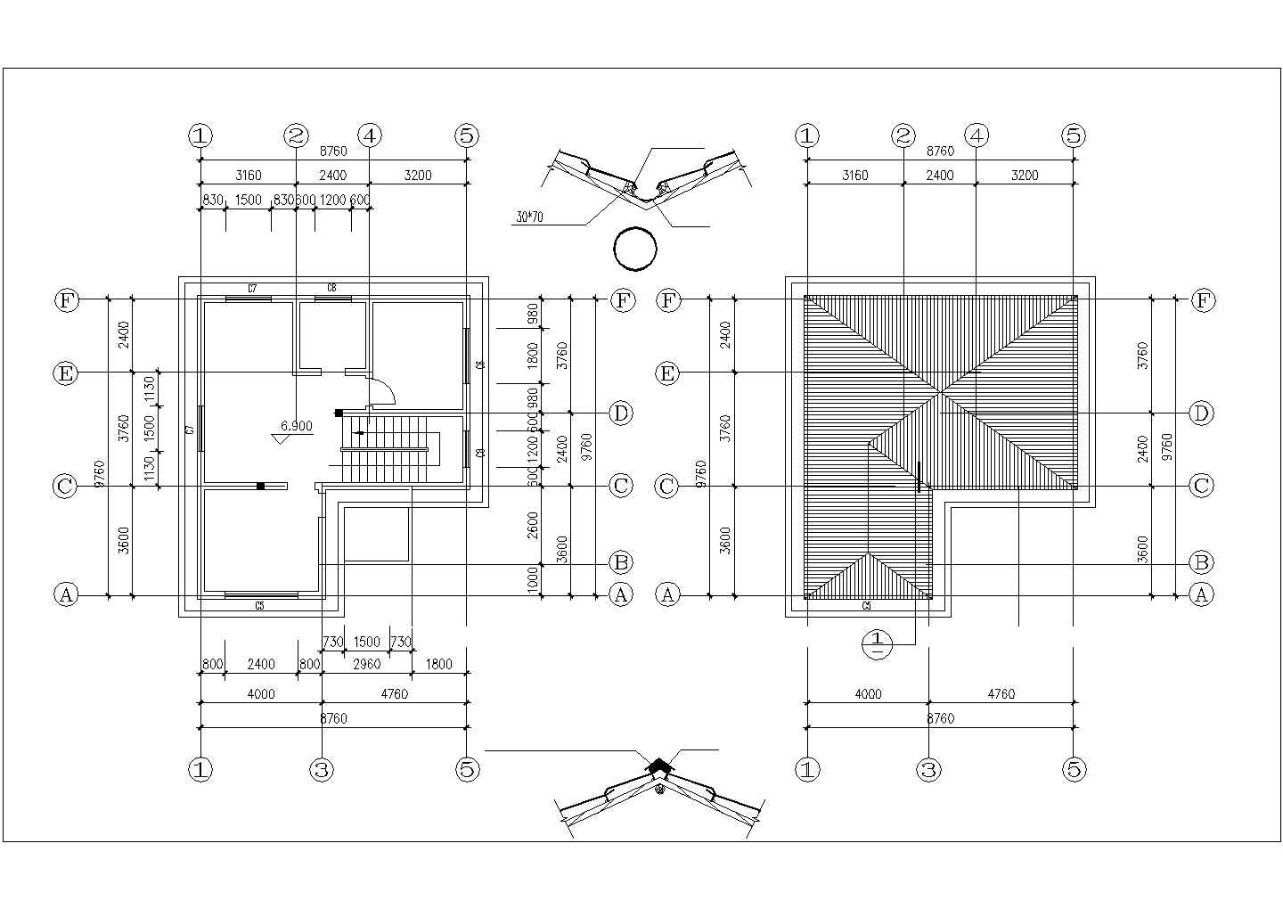 212平米3层砖混结构自建乡村别墅建筑+结构设计CAD图纸（含阁楼）