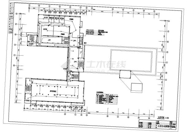 某长93.88米 宽64.65米 地下1地上5层大学图书馆消防电气CAD施工设计图纸（各层自动报警平面 自动报警系统图 防火卷帘及消防栓泵控制原理图）-图二