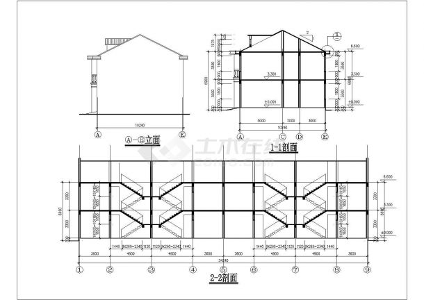 660平米框架结构四户并联式别墅楼全套建筑设计CAD图纸-图二