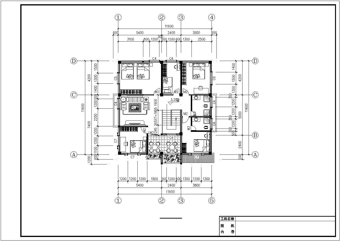 185平米2层砖混结构自建农村民居楼平立面设计CAD图纸