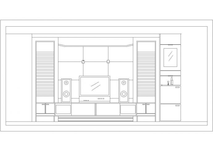 某电视柜背景墙CAD设计平立面构造图纸_图1
