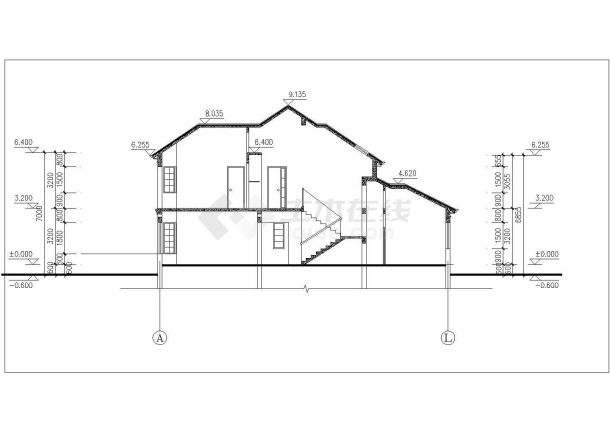 芜湖市某村镇277平米2层框架结构农村自建别墅平立剖面设计CAD图纸-图二