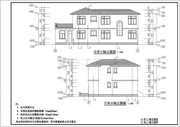 373平米2层框架结构钢单体乡村别墅全套建筑设计CAD图纸-图二