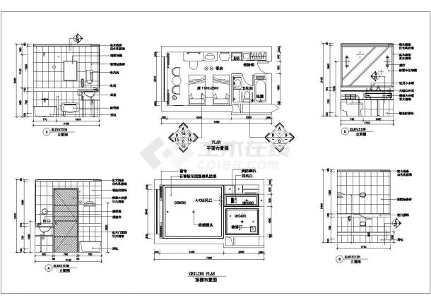 某宾馆卫生间平立顶CAD设计完整节点图纸-图一