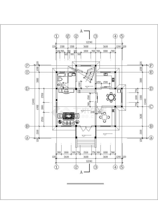 370平米4层混合结构自建乡村别墅平立剖面设计CAD图纸（含阁楼层）-图二