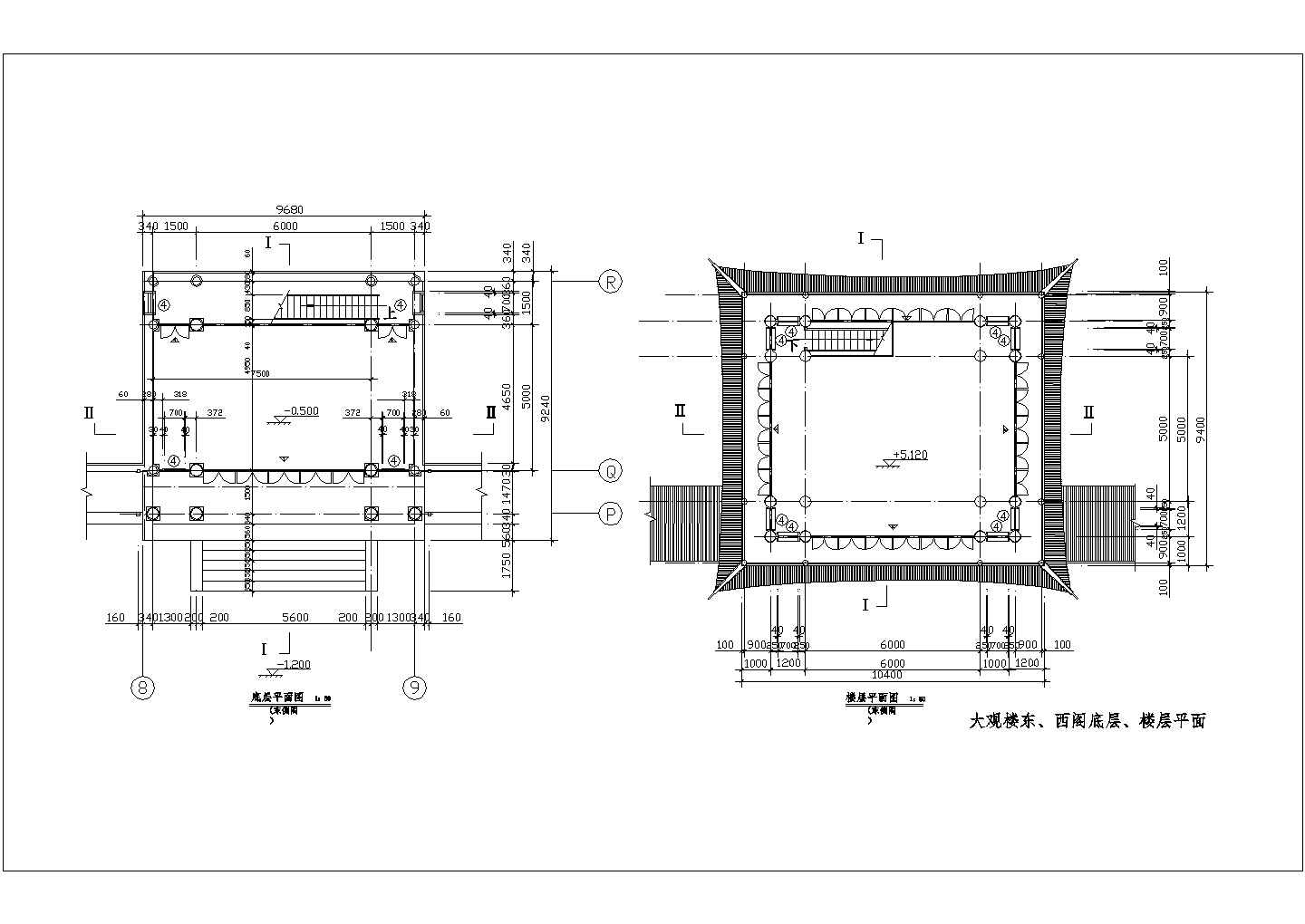 某大观楼东西阁底层楼层平面CAD设计完整节点图纸