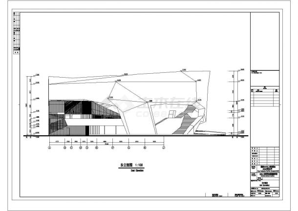 某长103.453米 宽53.726米 4层4805平米展览展馆建筑CAD方案设计图东立面图-图一