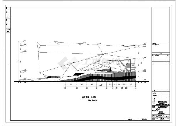 某长103.453米 宽53.726米 4层4805平米展览展馆CAD建筑方案设计图西立面图-图一