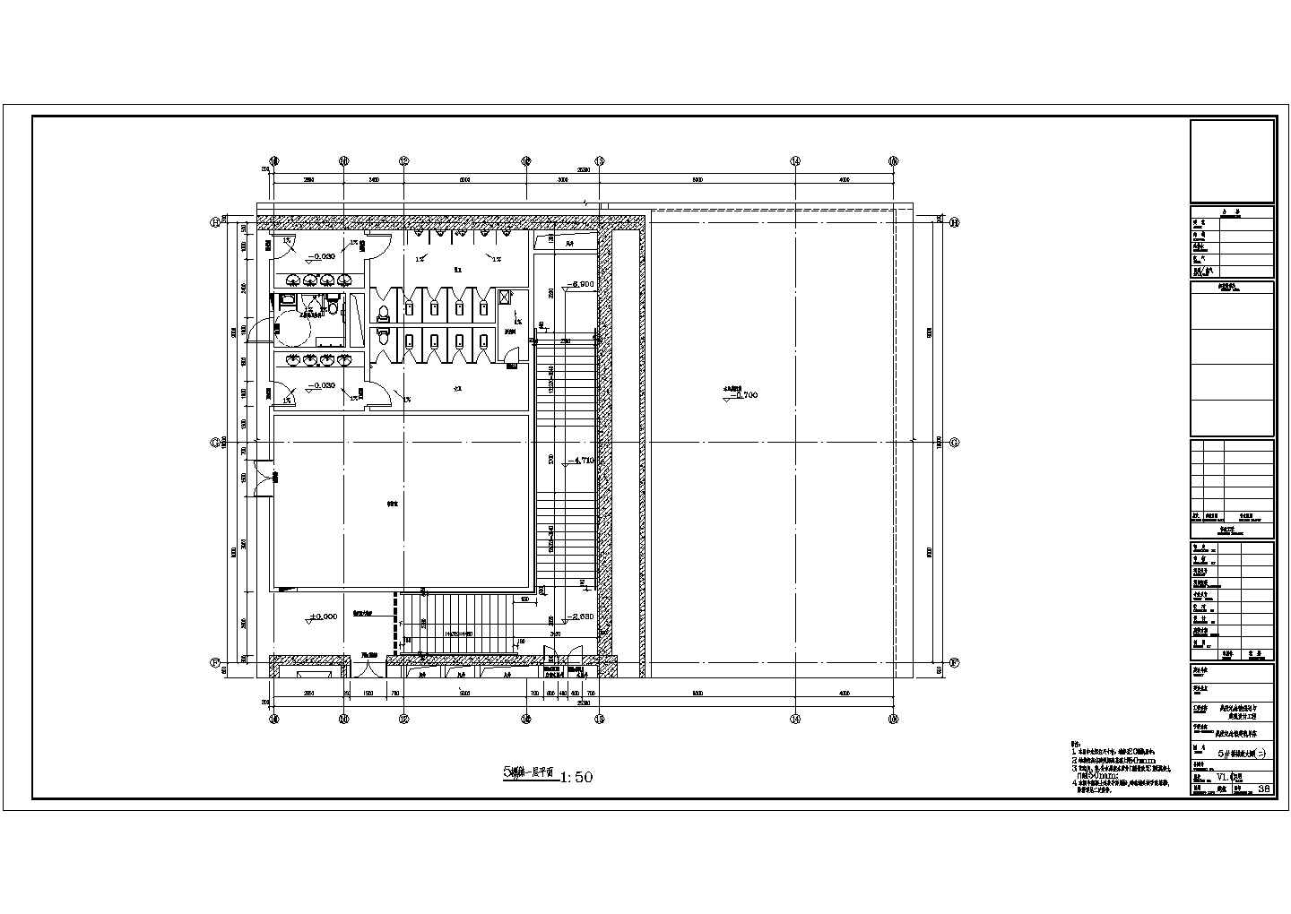 某长126米 宽60米 地下1地上3层17033.19平米战役纪念馆单体CAD平面施工图五层楼梯放大图