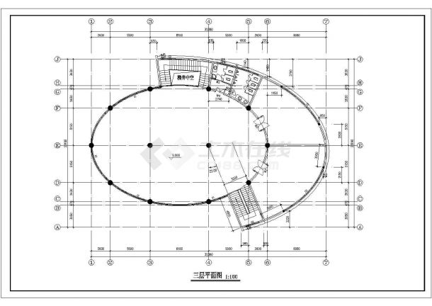 三层高级小区会所建筑施工cad图，共九张-图二