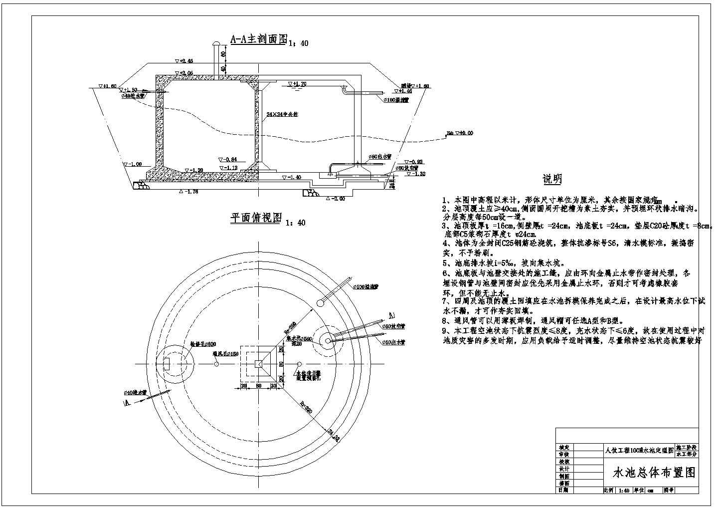【最新】某人饮工程水池结构设计CAD图纸