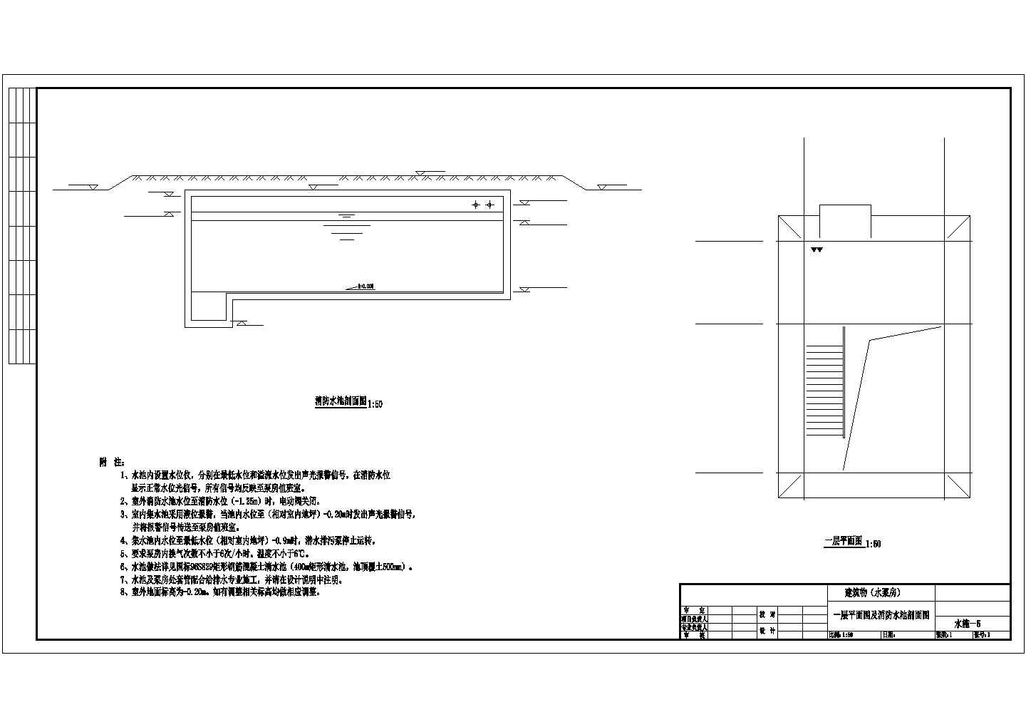 【最新】某消防泵房及水池结构设计CAD图纸