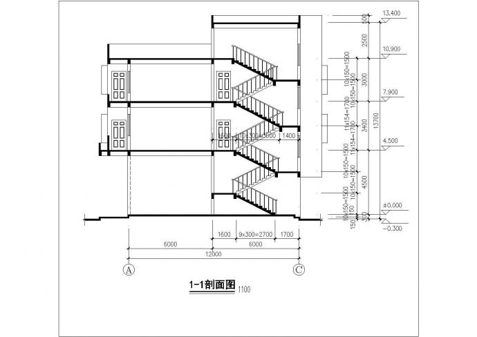 潮州市某村镇376平米3层砖混结构农村自建楼平立剖面设计CAD图纸_图1