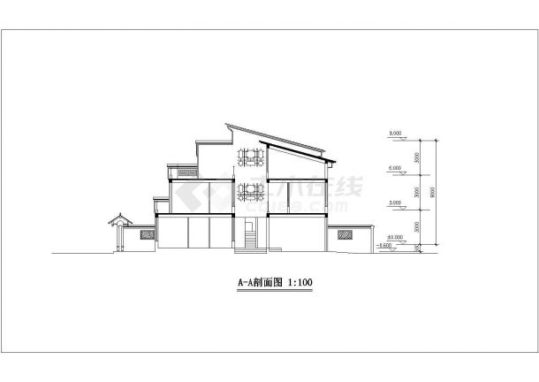 3层框混结构两户并联式独栋别墅平立剖面设计CAD图纸（每户217平米）-图一