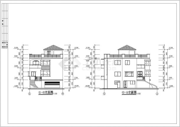 349平米3层混合结构单体乡村别墅平立面设计CAD图纸（含天面层）-图一