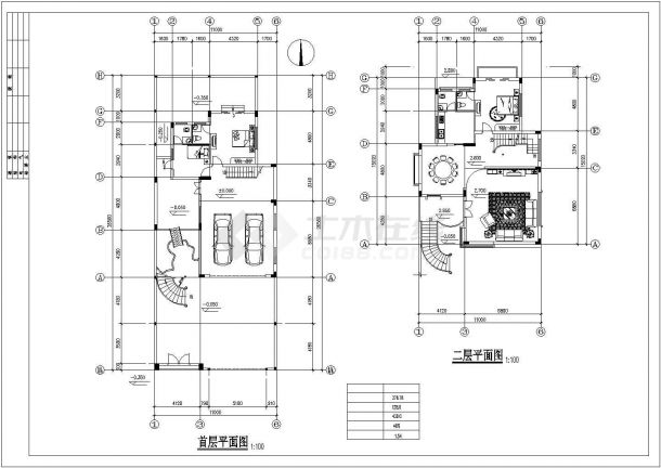 349平米3层混合结构单体乡村别墅平立面设计CAD图纸（含天面层）-图二