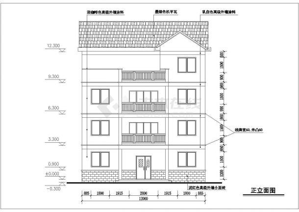 太原市某新宁村4层砖混结构乡村自建房平立面设计CAD图纸（底层商用）-图一