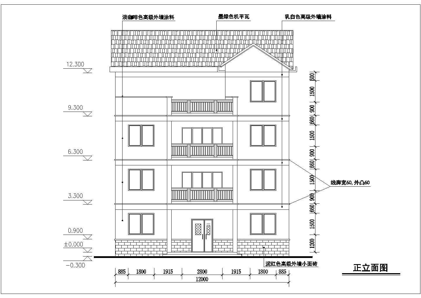 太原市某新宁村4层砖混结构乡村自建房平立面设计CAD图纸（底层商用）