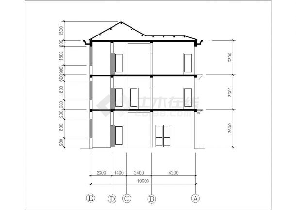 南京某村镇380平米3层砖混结构农村自建楼平立剖面设计CAD图纸-图二