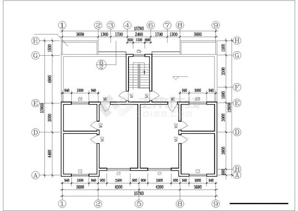 1400平米6层砖混结构住宅楼平立剖面设计CAD图纸（1层2户/底层商用）-图一