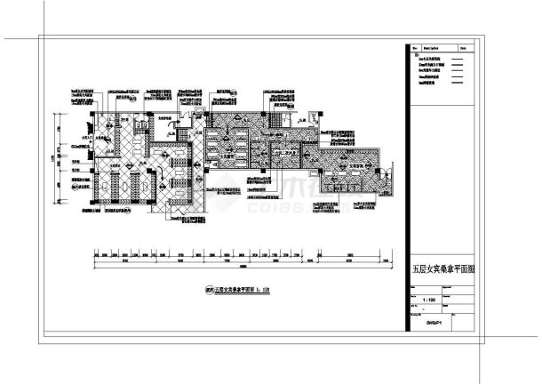 某国际会所女宾桑拿区CAD设计装修图五层女宾桑拿平面图-图一
