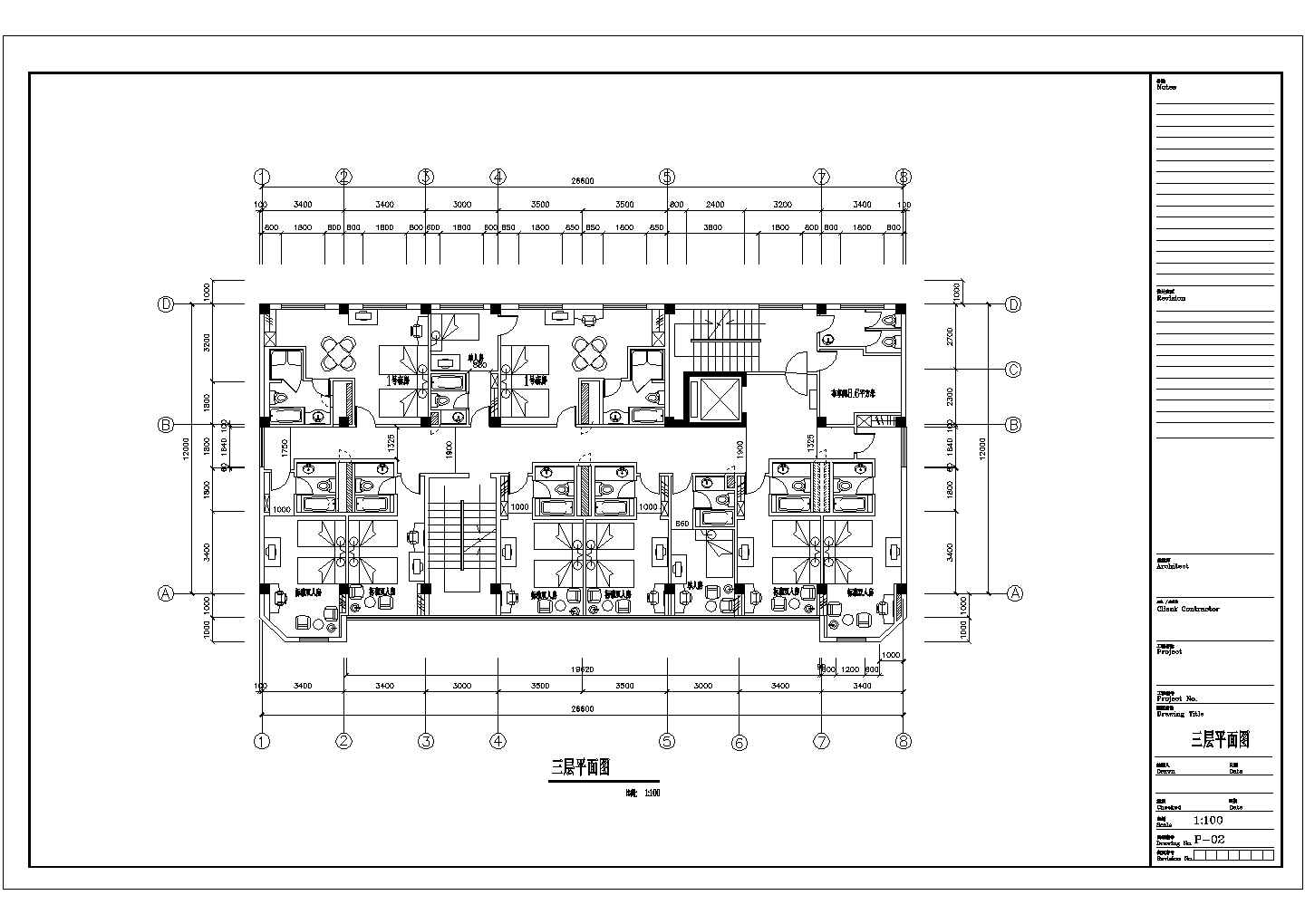 某酒店装饰工程设计3层CAD施工节点完整平面图