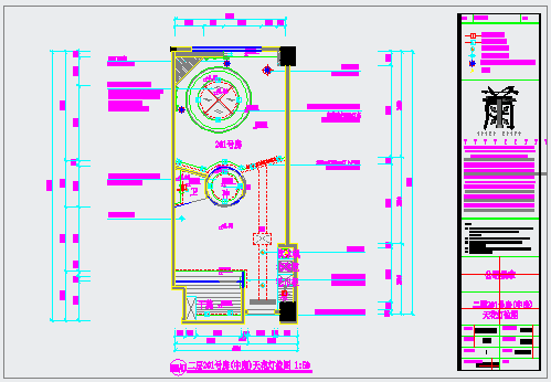 某桑拿施工图二层201房中房天花灯位图CAD节点完整构造图