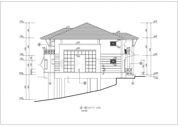 265平米2层坡地砖混结构单体别墅建筑设计CAD图纸（含地下室）-图二