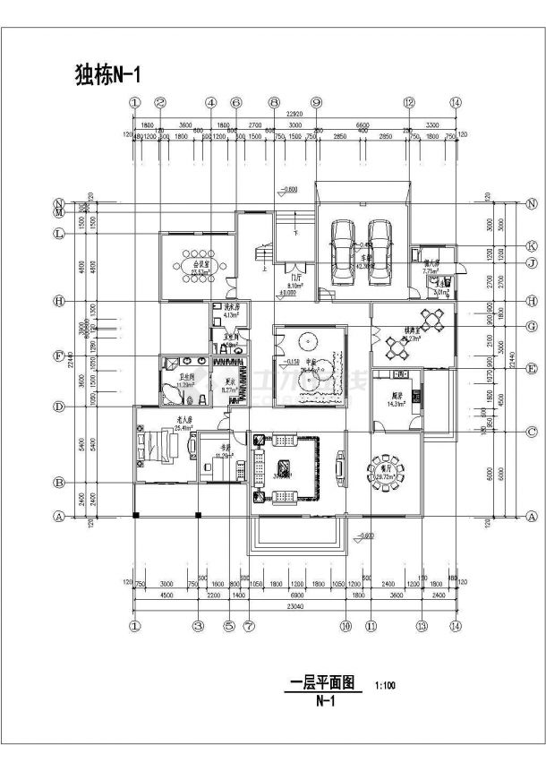 沧州某村镇23x22米二层砖混结构独立别墅平面设计CAD图纸-图二