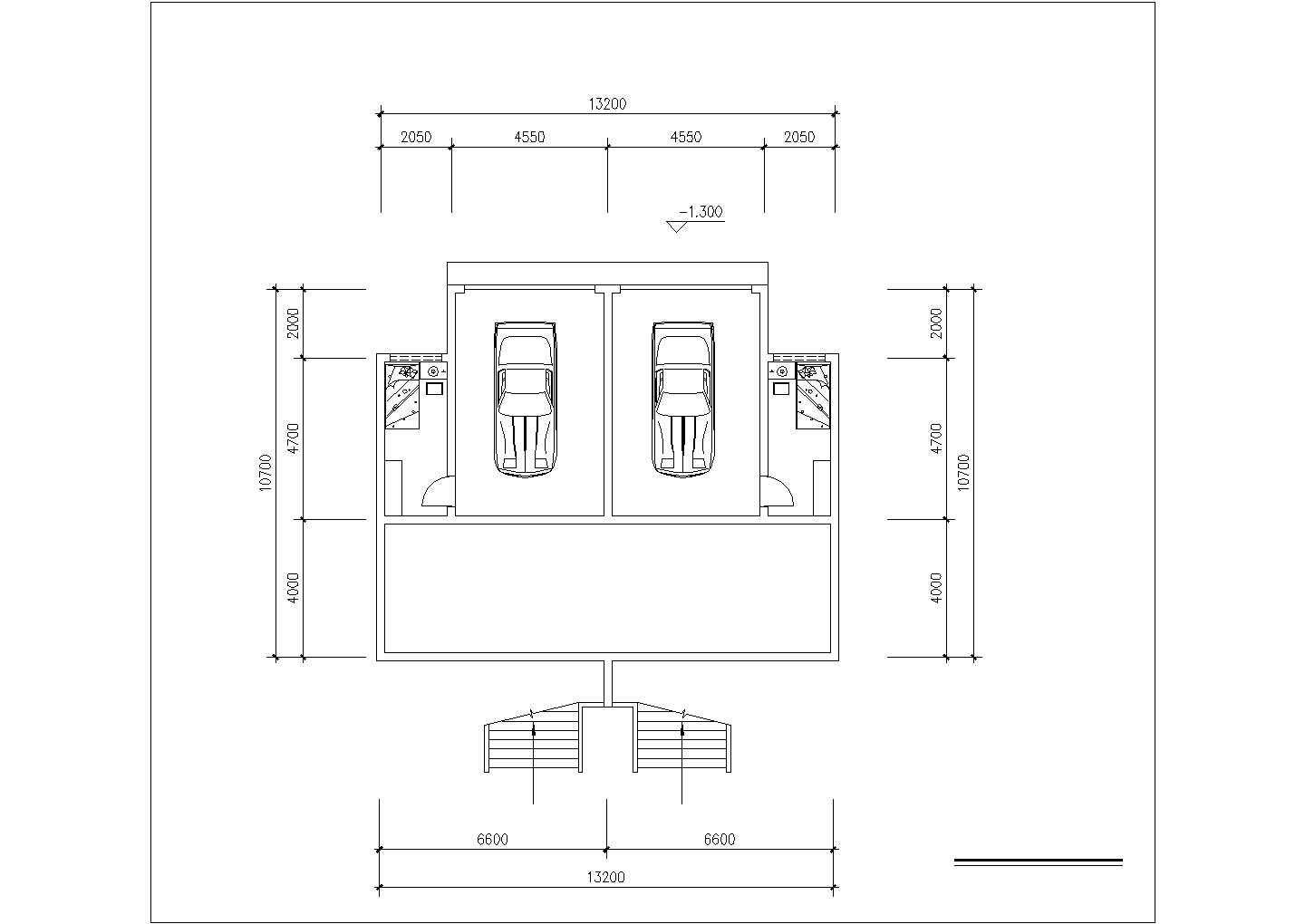 3层框架结构双拼别墅平面设计CAD图纸（含阁楼架空层/每户350平米）