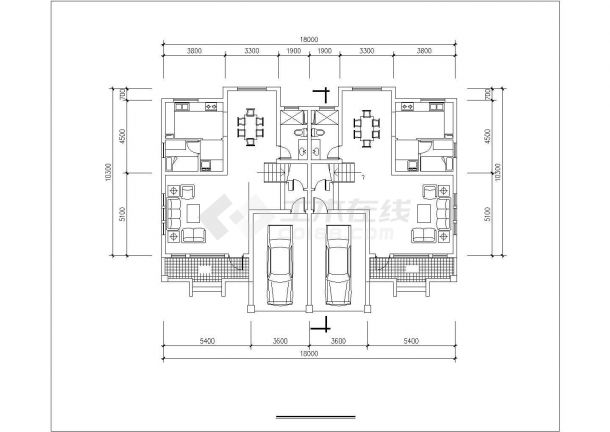 3层砖混结构两户并联别墅平立面设计CAD图纸（每户220平米）-图一