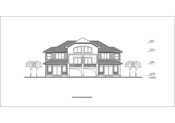 3层砖混结构两户并联别墅平立面设计CAD图纸（每户220平米）-图二