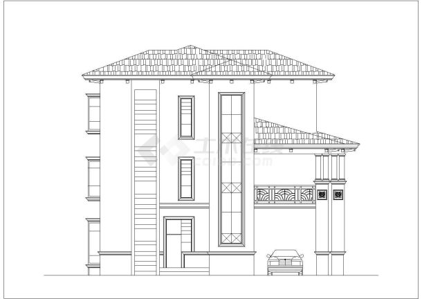 阜阳市某村镇355平米3层砖混结构独立别墅立面设计CAD图纸-图一